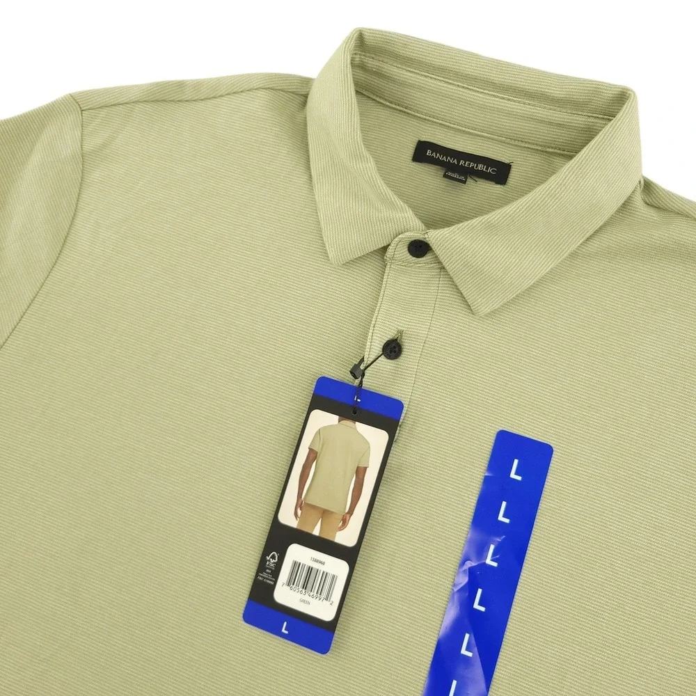 Banana Republic Polo Shirt Mens L Green Solid Luxe Touch Cotton Casual Top